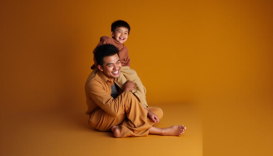 Interaksi candid keluarga tertawa bersama